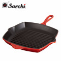 Outer Red Inner Black Cast Iron Grill With Assitant Handle